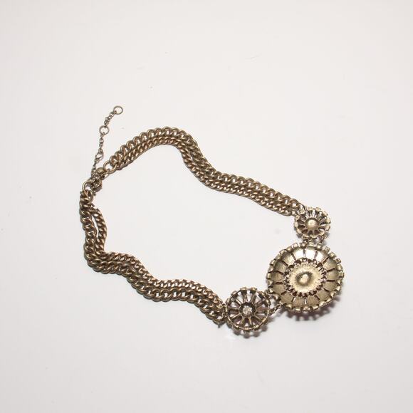 Vintage J.Crew Chunky Statement Necklace Coral Orange Rhinestone - Picture 6 of 6